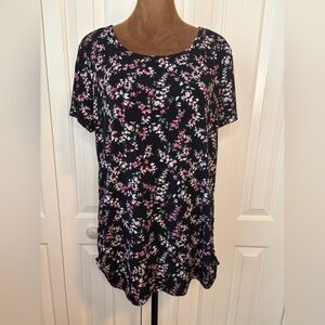 Elle Black & Pink Floral Top with Shirred Sides